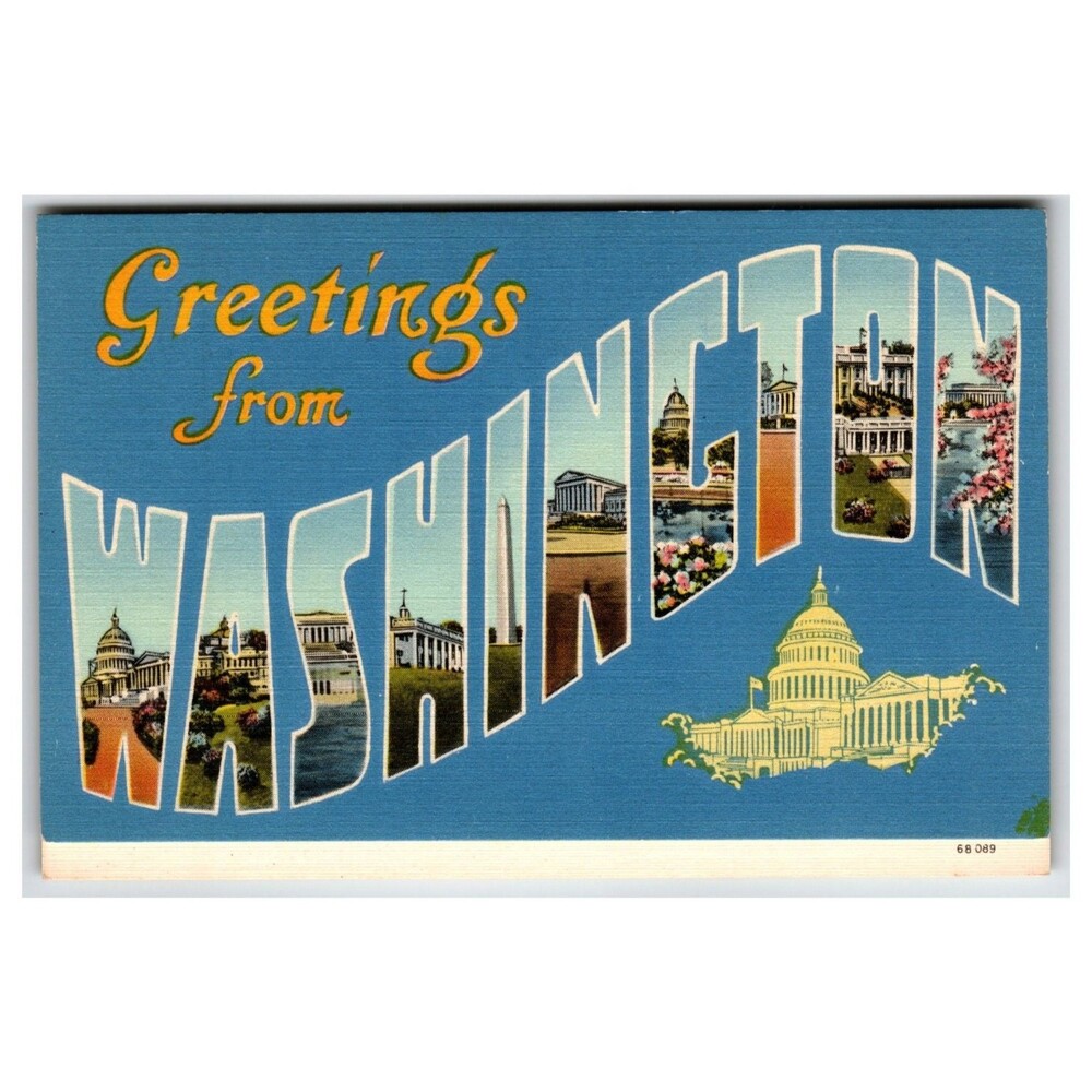 Greetings from Washington DC Large Letter Linen Postcard Tichnor Capitol